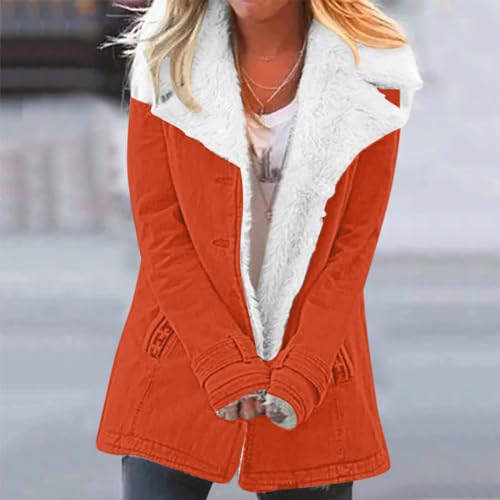 OnaiC Chaqueta de invierno para mujer, forro polar, abrigo de entretiempo, chaqueta larga de solapa corta, deportiva, chaqueta de felpa gruesa, chaqueta cálida a prueba de viento, chaqueta para