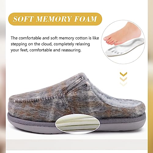 ONCAI Zapatos Mujer Comodos Peluche Lana Tejidos Soporte de Arco Pie Zuecos Espuma de Memoria A Cuadros Zapatillas Casa Pelaje Sintético Interior Exterior Yoga Esterilla Suela de Goma Talla Gris 38.5