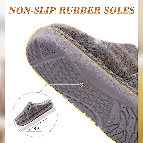 ONCAI Zapatos Mujer Comodos Peluche Lana Tejidos Soporte de Arco Pie Zuecos Espuma de Memoria A Cuadros Zapatillas Casa Pelaje Sintético Interior Exterior Yoga Esterilla Suela de Goma Talla Gris 38.5