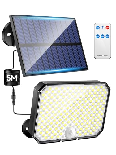 One Fire Luz Solar Exterior Jardin,【190LED 1500LM】 3 Modos Luces Solares Led Exterior Jardin, IP65 Focos Led Exterior Solares, Control Remoto Foco Solar Exterior Lampara Solar Exterior Garaje Jardin