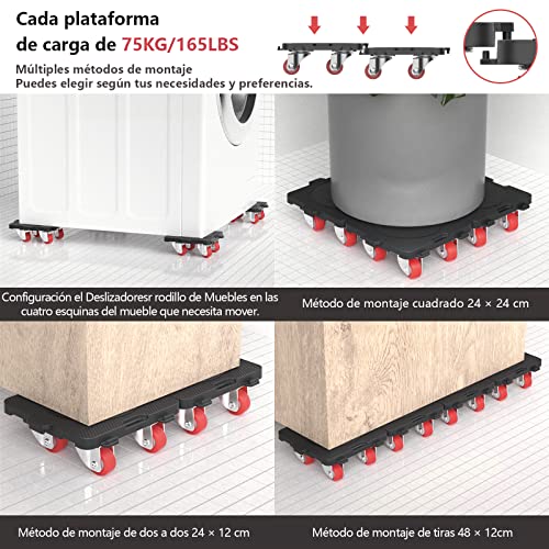 ONEON Kit Elevador de Muebles Pesados con 4 Ruedas, Puede Girar 360°, Aplicable para Transporte de Refrigerador, Sofá, Closet.