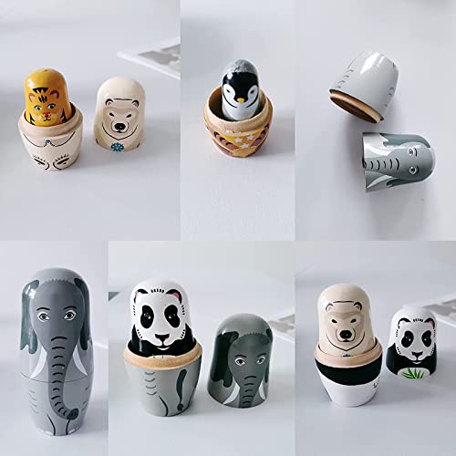 Oneroomone 5 Piezas Muñecas Rusas Matryoshka, Clásica Rusa Matryoshka de Madera, Muñecas de Madera para Anidar Animales, para Sala de Estar, Festival, Fiesta, Decoración de Dormitorio