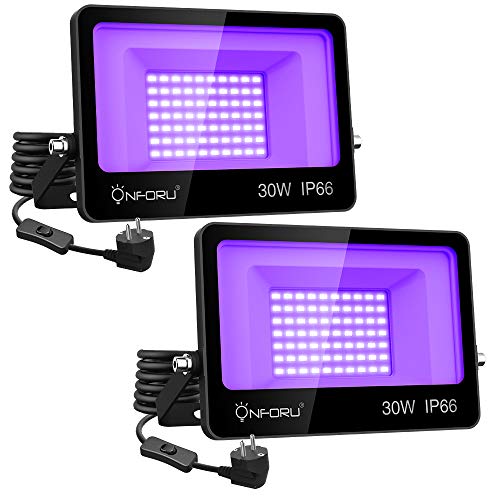 Onforu 2 Pack 30W Luz UV, Foco UV Ultravioleta, Luz Negra Impermeable IP66, Fluorescente Lámpara de Escenario Blacklights para Halloween Bar Club DJ Discoteca Fiesta Pinta Corporal Gimnasio