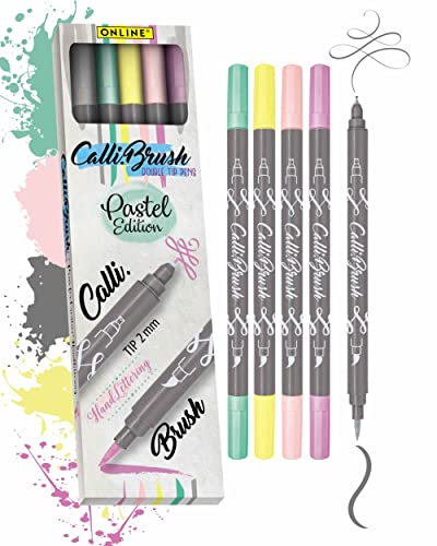 Online Calli.Brus, Juego de 5 rotuladores para escritura a mano, juego de caligrafía, pluma con punta de caligrafía y punta de pincel para bullet Journaling, acuarelas, color pastel