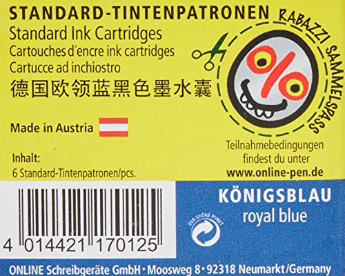 Online Schreibgeräte 17113/12 - Cartuchos para pluma estilográfica, color azul