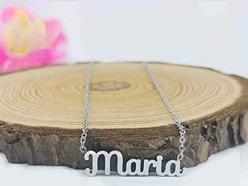 Only faith Collar para mujer con nombre personalizado Acero inoxidable con caja de regalo original Cadena colgante joya personalizada especial para amigas, novios (María -Plateado)