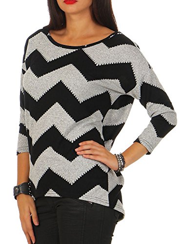 ONLY Printed 3/4 Sleeved Top Suéter, Multicolore (Light Grey Melange/AOP W/Black Zigzag), S para Mujer