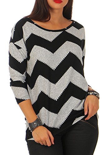 ONLY Printed 3/4 Sleeved Top Suéter, Multicolore (Light Grey Melange/AOP W/Black Zigzag), S para Mujer