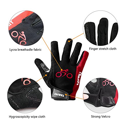 ONTYZZ Guantes de Bicicleta 1 Par de Guantes Antideslizantes Unisex Transpirables Guantes Deportivos Guantes de Dedo Completo Rojo/M