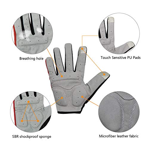 ONTYZZ Guantes de Bicicleta 1 Par de Guantes Antideslizantes Unisex Transpirables Guantes Deportivos Guantes de Dedo Completo Rojo/M