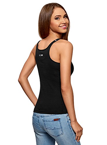 oodji Collection Mujer Camiseta Nadadora con Ojales en los Tirantes, Negro, ES 40 / M