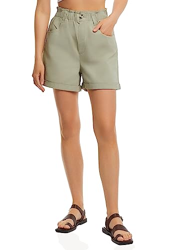 oodji Ultra Mujer Pantalones Cortos Holgados de Cintura Alta, Verde, M