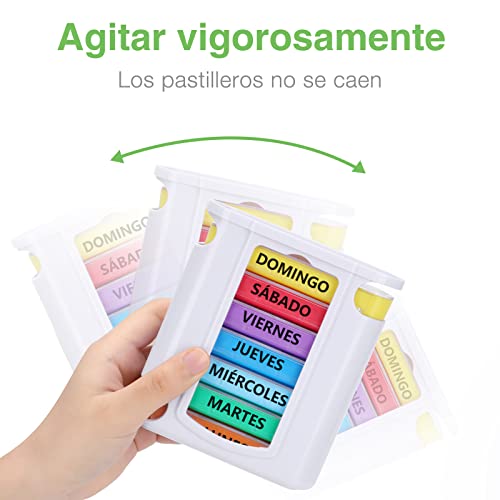 Opret Pastillero Semanal 4 Tomas Español, Pastillero Diario Grande 7 Dias, Dosificador de Comprimidos con 28 Compartimentos, Organizador de Pastillas para Viaje