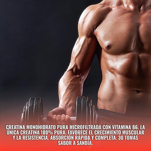 OPTIMAL LIFE creatina monohidrato 100% pura microfiltrada - vitamina B6 - crecimiento muscular - resistencia fisica - creatina en polvo - gana musculo rapido - alta solubilidad - sabor sandia