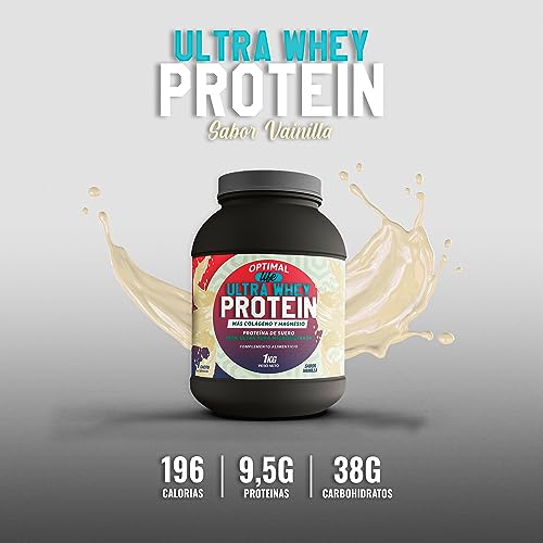 OPTIMAL LIFE Whey protein Vainilla - proteina whey pura - proteina en polvo - Gana masa muscular - Colageno + magnesio - gana musculo