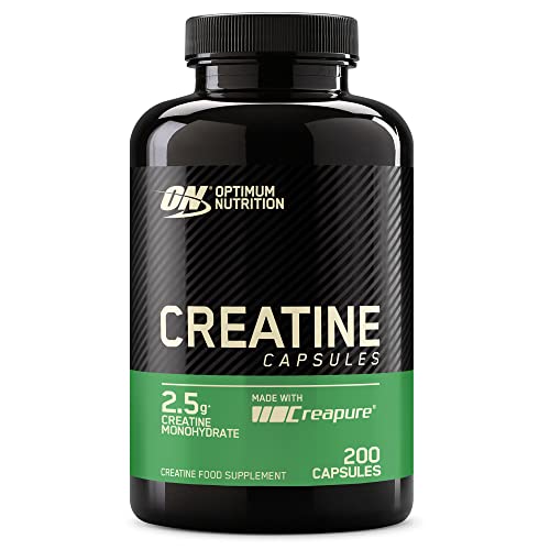 Optimum Nutrition Cápsulas de Creatina, 2500mg de Monohidrato de Creatina por Porción, Sin sabor, Suplemento Alimenticio para Apoyar el Rendimiento, 100 porciones, 200 cápsulas