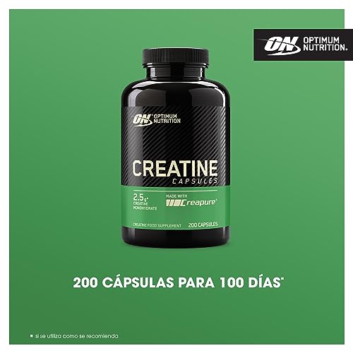 Optimum Nutrition Cápsulas de Creatina, 2500mg de Monohidrato de Creatina por Porción, Sin sabor, Suplemento Alimenticio para Apoyar el Rendimiento, 100 porciones, 200 cápsulas