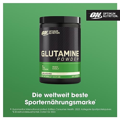 Optimum Nutrition Glutamina en Polvo, L-Glutamina Aminoácido en Polvo, Complemento Alimenticio Batido Pre y Post Entrenamiento, Sin Sabor, 205 Porciones, 1,05 kg