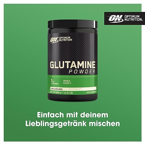 Optimum Nutrition Glutamina en Polvo, L-Glutamina Aminoácido en Polvo, Complemento Alimenticio Batido Pre y Post Entrenamiento, Sin Sabor, 205 Porciones, 1,05 kg