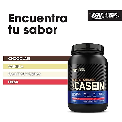 Optimum Nutrition Gold Standard 100% Casein Slow Digesting Protein Powder con Zinc, Magnesio y Aminoácidos, Crecimiento y Reparación Muscular de Noche, Sabor Delicia de Fresa, 28 porc., 924 kg