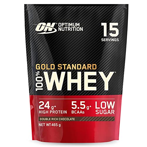 Optimum Nutrition Gold Standard 100% Whey, Proteína en Polvo para Recuperacíon y Desarrollo Muscular con Glutamina Natural y Aminoácidos BCAA, Sabor Double Rich Chocolate, 15 Dosis, 450 g