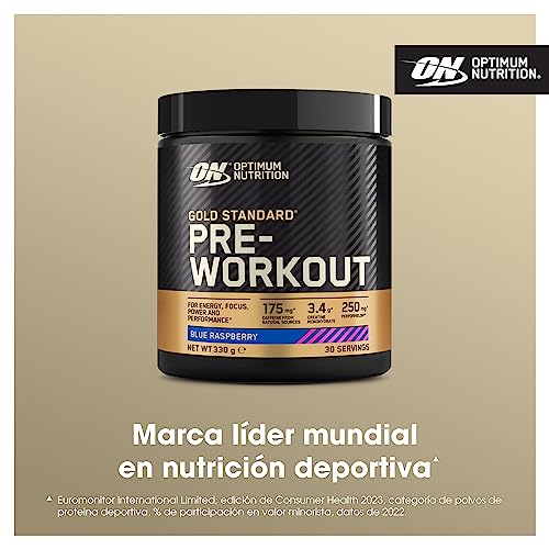 Optimum Nutrition Gold Standard Bebida Energética en Polvo con Monohidrato de Creatina, Beta Alanina, Cafeína y Complejo de Vitamina B, Sabor Frambuesa Azul, 30 porciones, 330 g