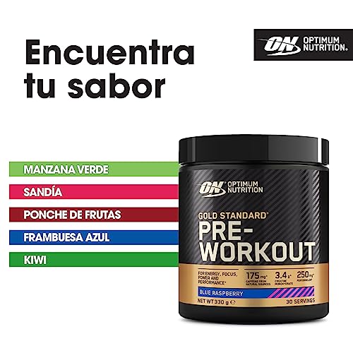 Optimum Nutrition Gold Standard Bebida Energética en Polvo con Monohidrato de Creatina, Beta Alanina, Cafeína y Complejo de Vitamina B, Sabor Frambuesa Azul, 30 porciones, 330 g