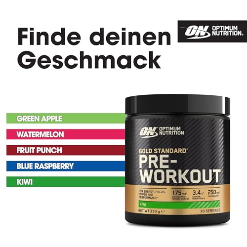 Optimum Nutrition Gold Standard Polvo Pre Entrenamiento, Bebida Energética con Monohidrato de Creatina, Beta Alanina, Cafeína y Complejo de Vitamina B, Sabor Kiwi, 30 porciones, 330 g