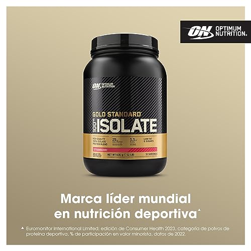 Optimum Nutrition ON Gold Standard 100% Isolate, Proteína Whey Pura, BCAA y Glutamina Naturales, Pre y Post Entrenamiento, Sabor Fresa, 31 Dosis, 930 g