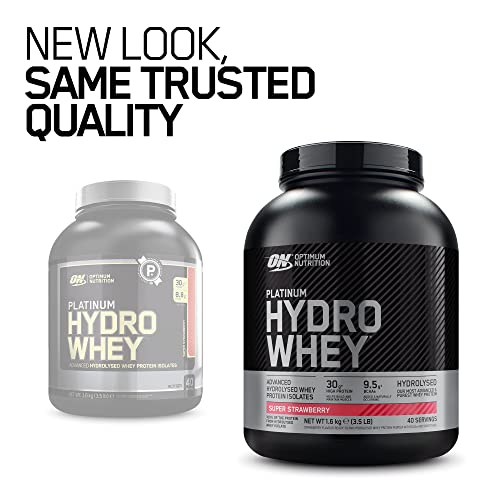 Optimum Nutrition Platinum Suero Hydro, Aislado de Proteína de Suero de Leche Hidrolizada en Polvo con Aminoácidos Esenciales, Glutamina y BCAA, Sabor Super Fresa, 40 Porciones, 1,6 kg