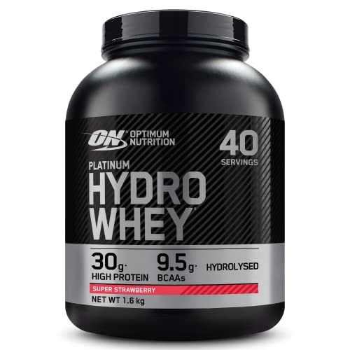 Optimum Nutrition Platinum Suero Hydro, Aislado de Proteína de Suero de Leche Hidrolizada en Polvo con Aminoácidos Esenciales, Glutamina y BCAA, Sabor Super Fresa, 40 Porciones, 1,6 kg