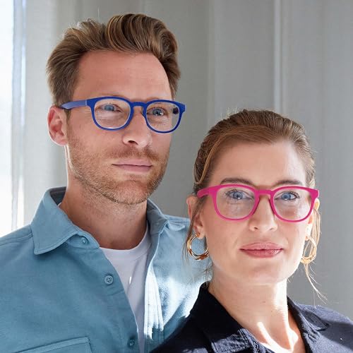 OPULIZE Pop Gafas de Lectura Pack de 4 Redondas Azul, Rosa Fucsia, Violeta y Verde Musgo Mate Satinado Bisagras con Muelle Resistentes a los Arañazos Hombre Mujer RRRR2-3456 +1.50