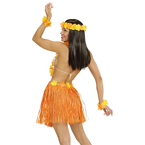 "ORANGE HAWAIIAN SET" (hula skirtwith flower belt, flower lei, crown, 2 bracelets) -