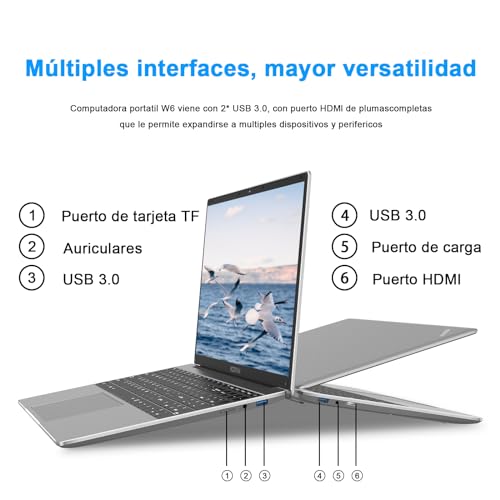 Ordenador Portátil 15.6" FullHD (Intel Quad-Core J4105,2.4G+5G WiFi Bluetooth 4.2 Mini HDMI,256GB SSD Admite expansión)Gris con ratón inalambrico&Protector de Teclado QWERTY Español