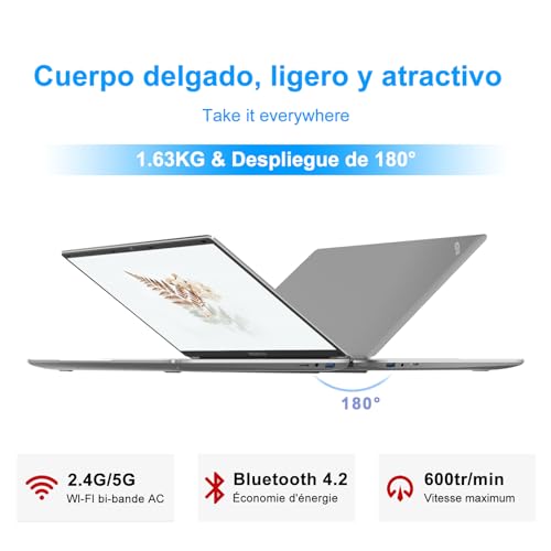 Ordenador Portátil 15.6" FullHD (Intel Quad-Core J4105,2.4G+5G WiFi Bluetooth 4.2 Mini HDMI,256GB SSD Admite expansión)Gris con ratón inalambrico&Protector de Teclado QWERTY Español