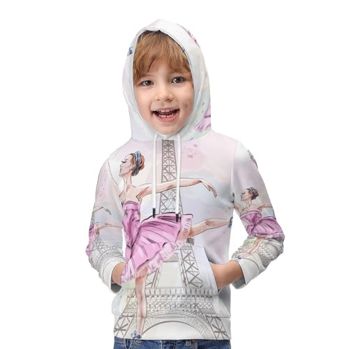 ORENZ Sudadera con Capucha Bailarina Torre Eiffel Ballet Bailarina Chica Sudaderas Sudadera con Bolsillo para Niña