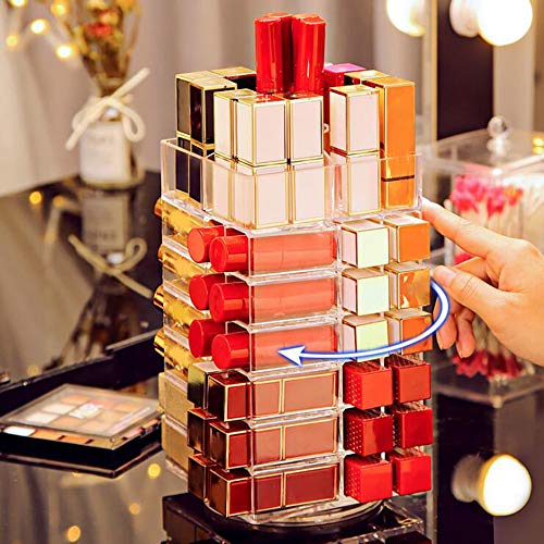 Organizador de Barra de Labios Maquillaje Acrílico Almacenamiento de Belleza 53 Espacio Barra de Exhibición de Barra de Labios Soporte de Rotación de 360 ​​° para Esmalte de Labios