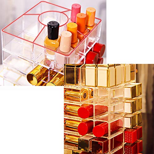 Organizador de Barra de Labios Maquillaje Acrílico Almacenamiento de Belleza 53 Espacio Barra de Exhibición de Barra de Labios Soporte de Rotación de 360 ​​° para Esmalte de Labios