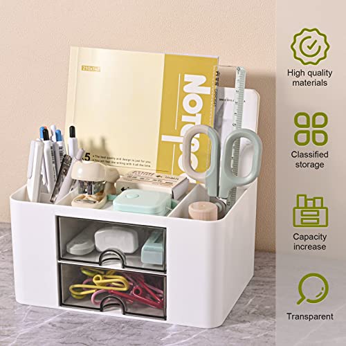 Organizador escritorio versátil con 5 compartimentos, 2 cajones y opciones de almacenamiento multifuncionales - ideal para suministros de oficina, artículos de papelería y accesorios de escritorio.