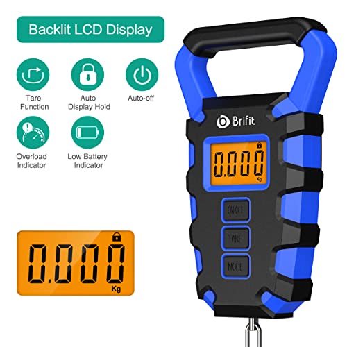 ORIA Báscula de Equipaje Digital, Báscula de Pesca Digital con Gancho, Báscula de Equipaje de 50Kg, Báscula Colgante Impermeable IPX4, Pantalla LCD Retroiluminada y 2 Baterías AAA - Azul Oscuro