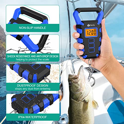 ORIA Báscula de Equipaje Digital, Báscula de Pesca Digital con Gancho, Báscula de Equipaje de 50Kg, Báscula Colgante Impermeable IPX4, Pantalla LCD Retroiluminada y 2 Baterías AAA - Azul Oscuro