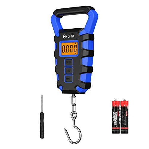 ORIA Báscula de Equipaje Digital, Báscula de Pesca Digital con Gancho, Báscula de Equipaje de 50Kg, Báscula Colgante Impermeable IPX4, Pantalla LCD Retroiluminada y 2 Baterías AAA - Azul Oscuro