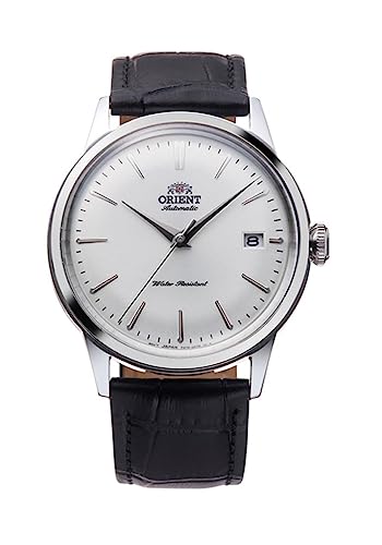 Orient Bambino 38mm - Reloj de Pulsera mecánico de Cuerda automática y Manual para Hombre con Correa de Cuero Negro y Caja de Acero Inoxidable con Pantalla analógica Blanca