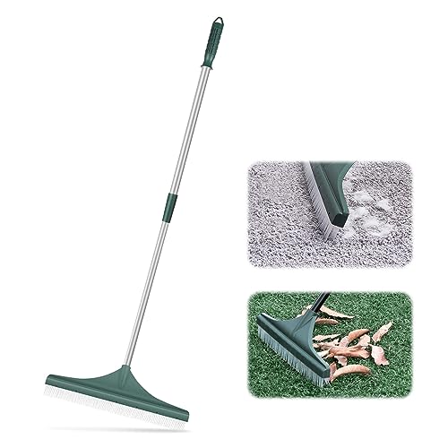 ORIENTOOLS Rastrillo de Césped Artificial con Mango de Acero Ajustable 80-130 cm Cepillo de Césped Artificial con Cabezal de Plástico con Cepillo PA Escoba de Césped para Jardín