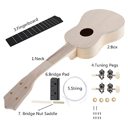 OriGlam Kit de ukelele de 21 pulgadas, haz tu propio kit de bricolaje de ukelele soprano Hawaii, kit de ukelele hawaiano