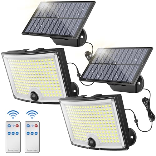 Ortiny Luz Solar Exterior 【202 LED | 3 Modos | IP65 | 2 Paquete】 Focos Exterior Solares | Focos led exterior solares | Lamparas Exterior para Jardín | con Sensor de Movimiento Garajes Luces de Jardin