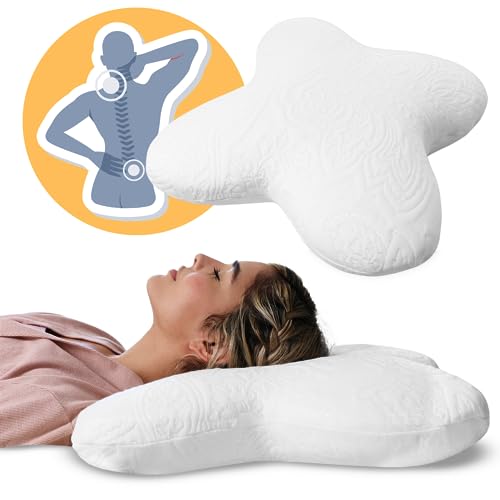 OrtoPrime Almohada Viscoelástica Mariposa Confort - Almohada Cervical Viscoelástica - Almohada cervicales y Cuello - Almohada para Dormir de Lado - Almohadas Cervicales para Dormir Espuma DE Memoria