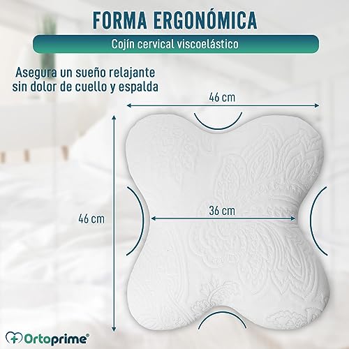 OrtoPrime Almohada Viscoelástica Mariposa Confort - Almohada Cervical Viscoelástica - Almohada cervicales y Cuello - Almohada para Dormir de Lado - Almohadas Cervicales para Dormir Espuma DE Memoria