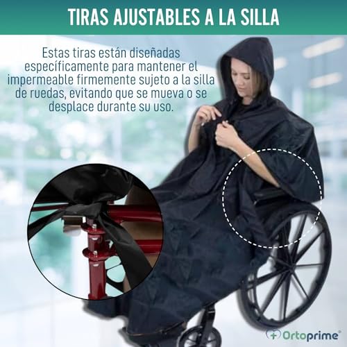 OrtoPrime Chubasquero Silla de Ruedas Impermeable - Saco impermeable silla de ruedas - Poncho lluvia Silla Ruedas - Saco silla de ruedas - Capa par Silla de Ruedas - Accesorios Silla de Ruedas