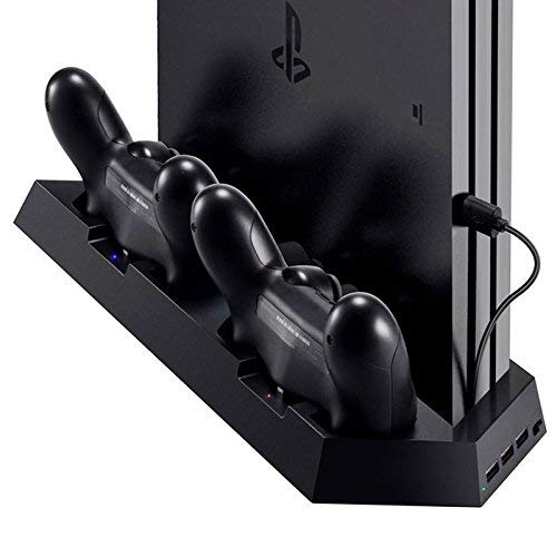 OSTENT Soporte vertical del concentrador del USB del fan de enfriamiento del cargador del regulador dual para la consola de Sony PS4 / Slim/Pro